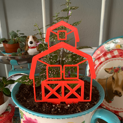 Country Farmhouse Red Barn Plant Pal 3d Printed Indoor Trellis | More Heart Studio