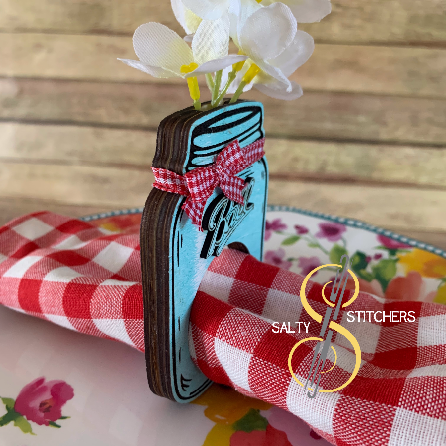 Custom Wood Rustic Country Farmhouse Cute Masons Jar Napkin Ring Holder