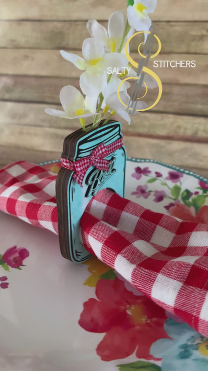 Custom Wood Rustic Country Farmhouse Cute Masons Jar Napkin Ring Holder