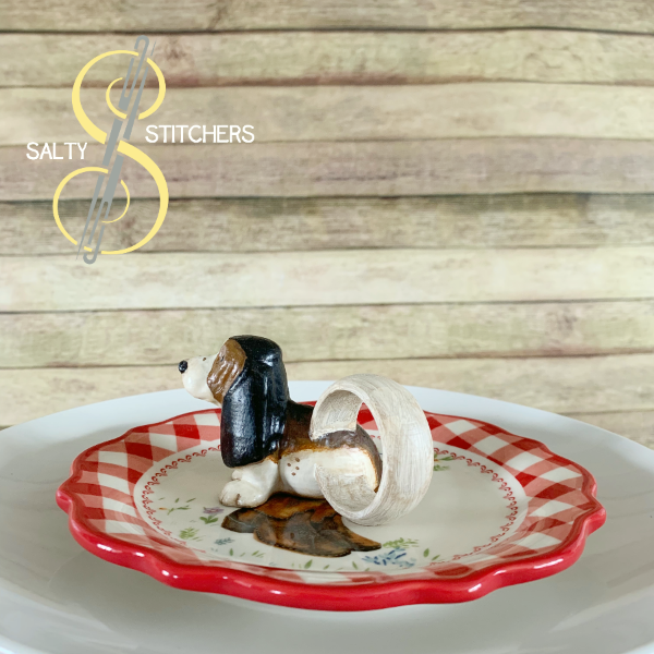 3D Printed Basset Hound Hand Painted Napkin Ring | Salty Stitchers at More Heart Studio