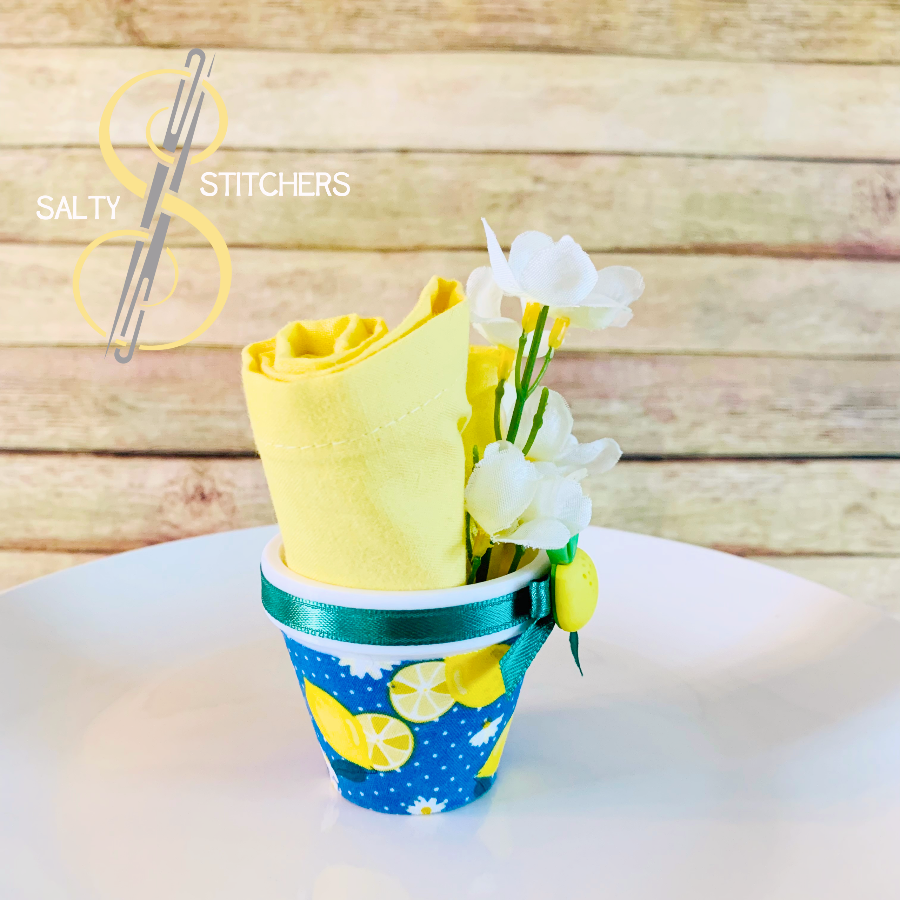 3D Printed Faux Terra Cotta Pot Blue Lemon Napkin Ring | Salty Stitchers at More Heart Studio