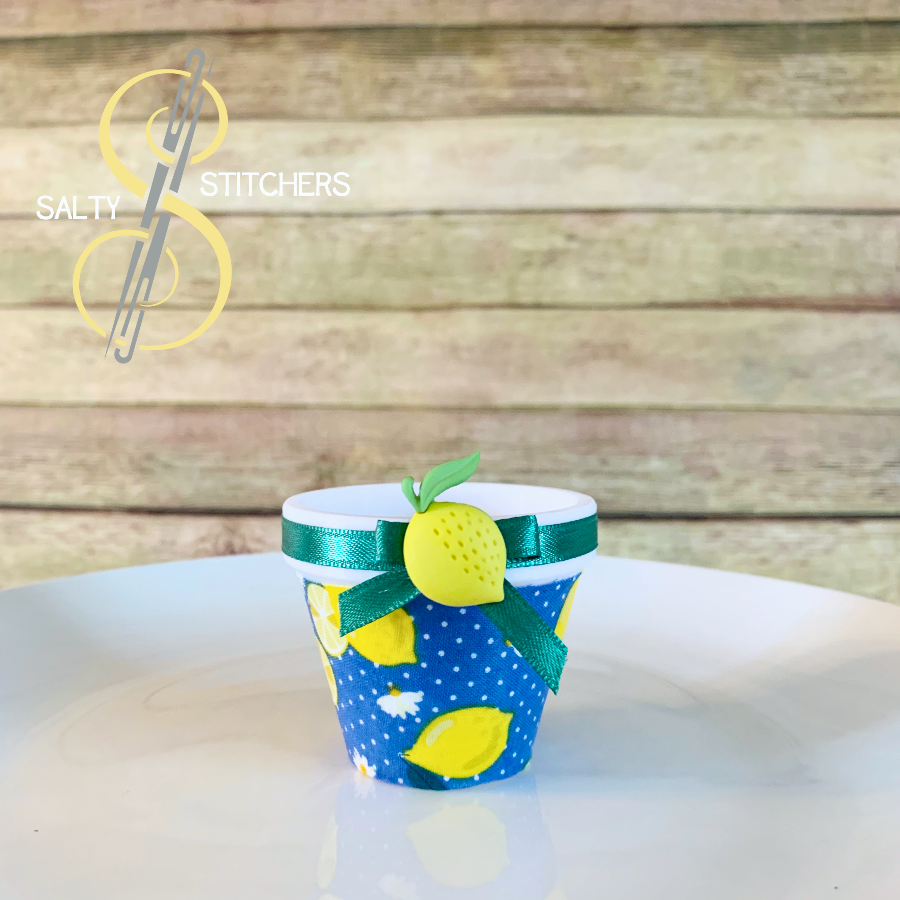 3D Printed Faux Terra Cotta Pot Blue Lemon Napkin Ring | Salty Stitchers at More Heart Studio