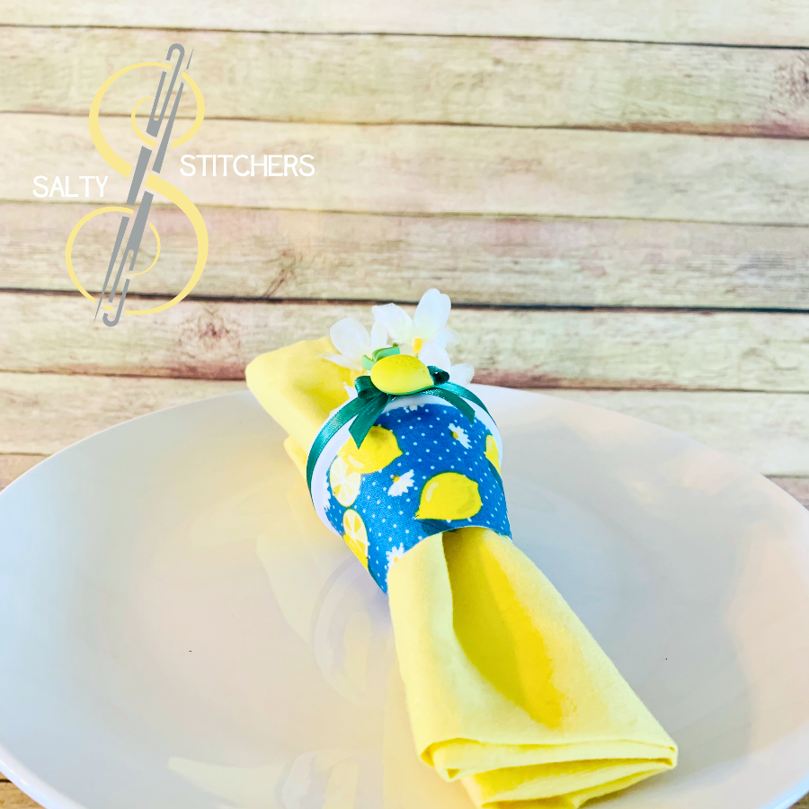 3D Printed Faux Terra Cotta Pot Blue Lemon Napkin Ring | Salty Stitchers at More Heart Studio