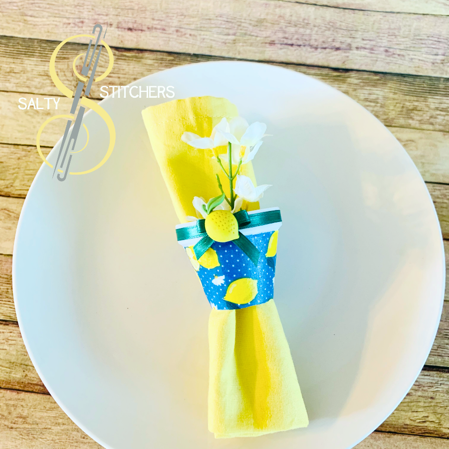 3D Printed Faux Terra Cotta Pot Blue Lemon Napkin Ring | Salty Stitchers at More Heart Studio