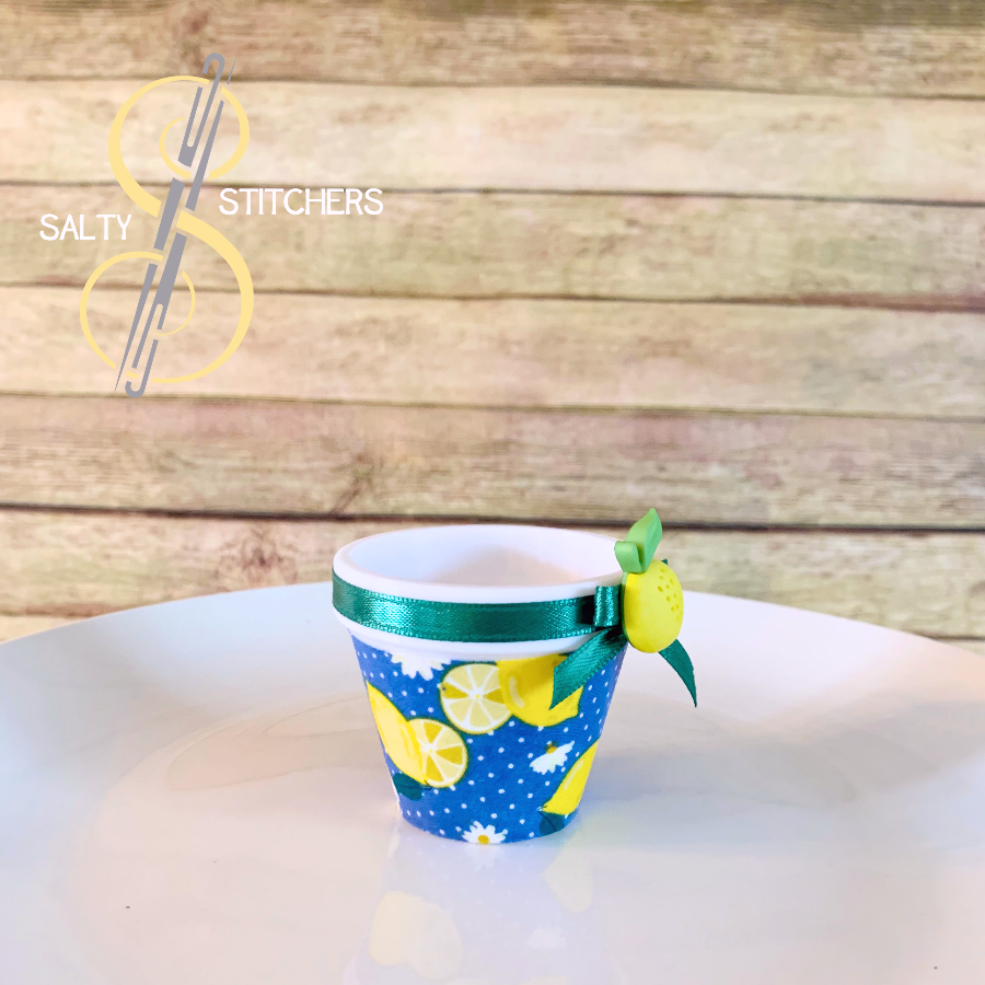 3D Printed Faux Terra Cotta Pot Blue Lemon Napkin Ring | Salty Stitchers at More Heart Studio