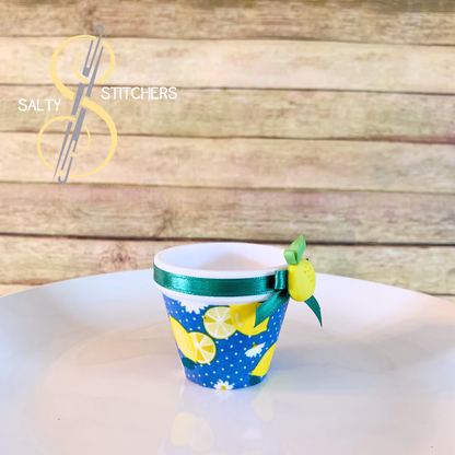 3D Printed Faux Terra Cotta Pot Blue Lemon Napkin Ring | Salty Stitchers at More Heart Studio