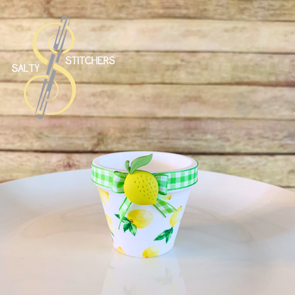 3D Printed Faux Terra Cotta Pot Bright Lemon Napkin Ring | Salty Stitchers at More Heart Studio