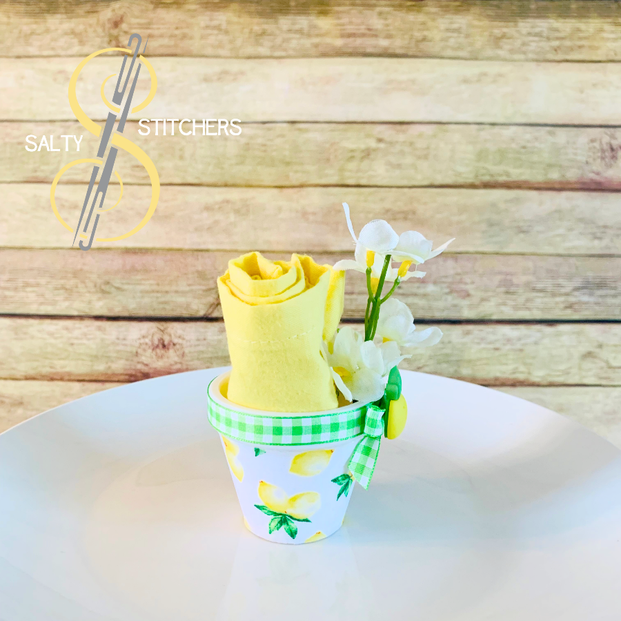 3D Printed Faux Terra Cotta Pot Bright Lemon Napkin Ring | Salty Stitchers at More Heart Studio