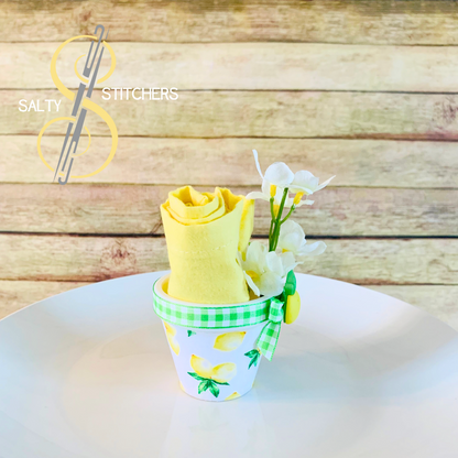 3D Printed Faux Terra Cotta Pot Bright Lemon Napkin Ring | Salty Stitchers at More Heart Studio