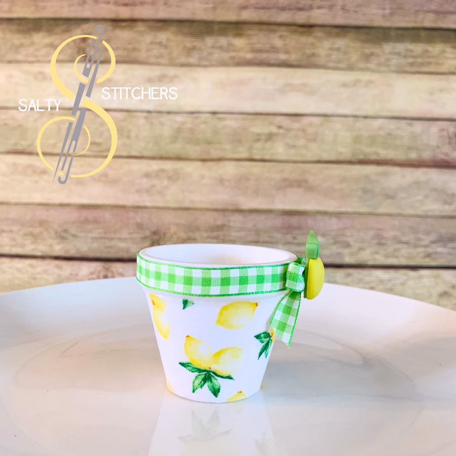 3D Printed Faux Terra Cotta Pot Bright Lemon Napkin Ring | Salty Stitchers at More Heart Studio