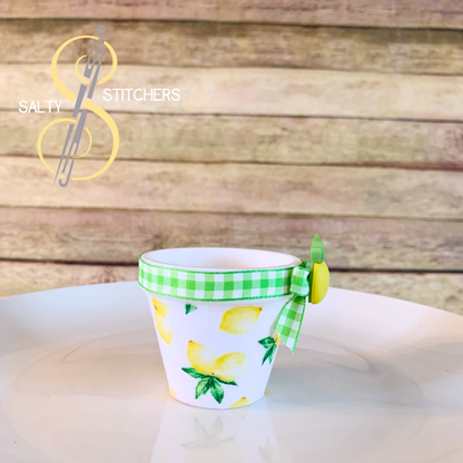 3D Printed Faux Terra Cotta Pot Bright Lemon Napkin Ring | Salty Stitchers at More Heart Studio