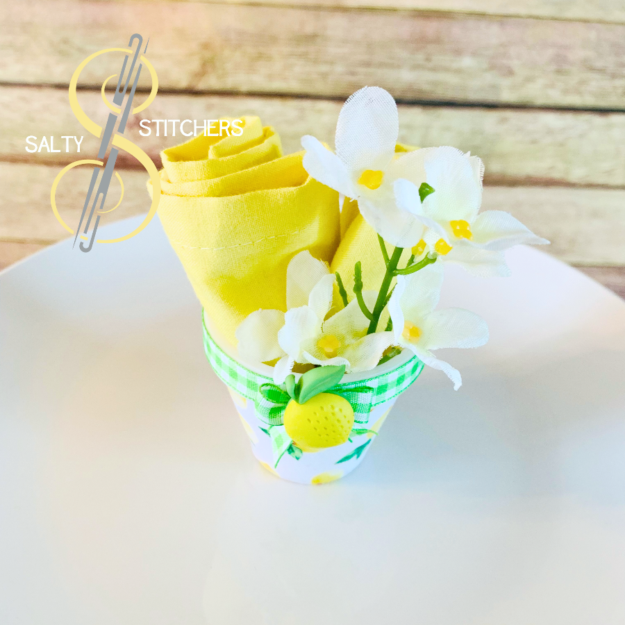 3D Printed Faux Terra Cotta Pot Bright Lemon Napkin Ring | Salty Stitchers at More Heart Studio