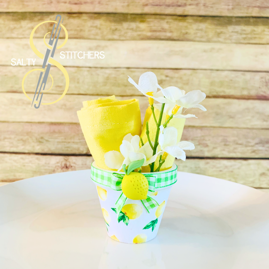 3D Printed Faux Terra Cotta Pot Bright Lemon Napkin Ring | Salty Stitchers at More Heart Studio