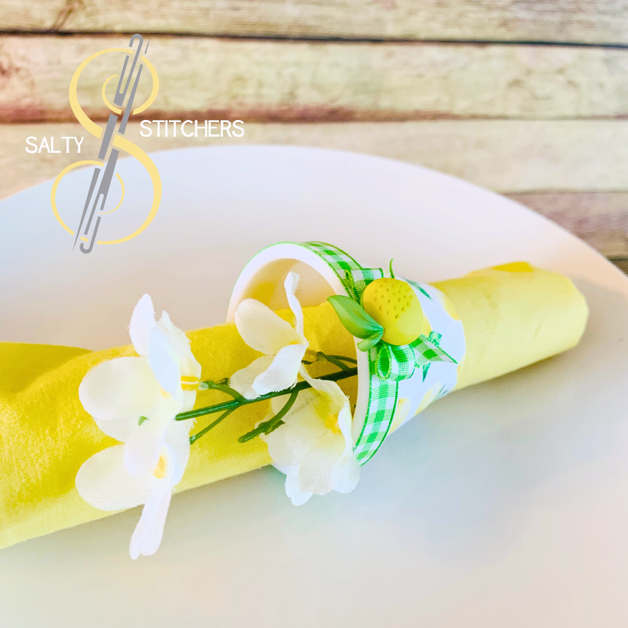 3D Printed Faux Terra Cotta Pot Bright Lemon Napkin Ring | Salty Stitchers at More Heart Studio