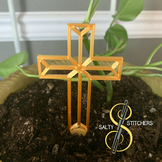 Gold Christian Religious Cross Plant Pal 3d Printed Indoor Trellis | More Heart Studio