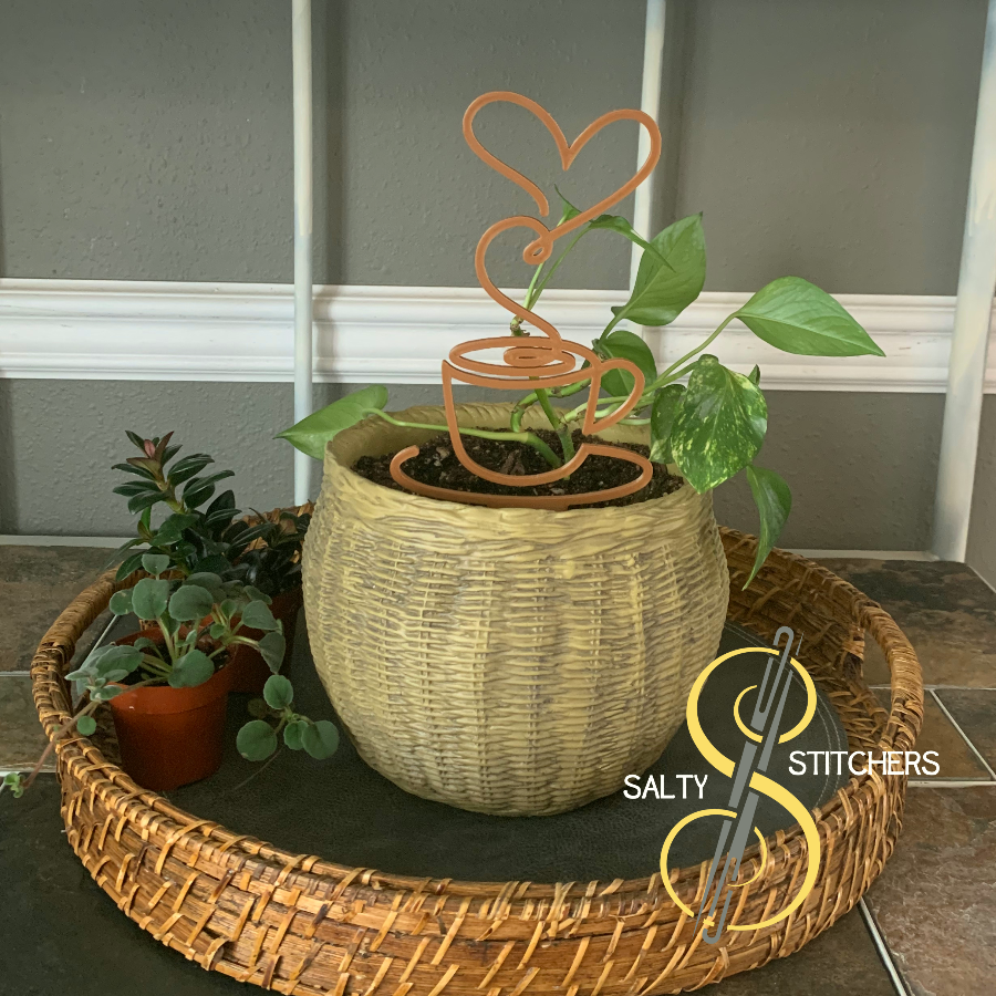 Brown Coffee Cup Heart Plant Pal 3d Printed Indoor Trellis | More Heart Studio