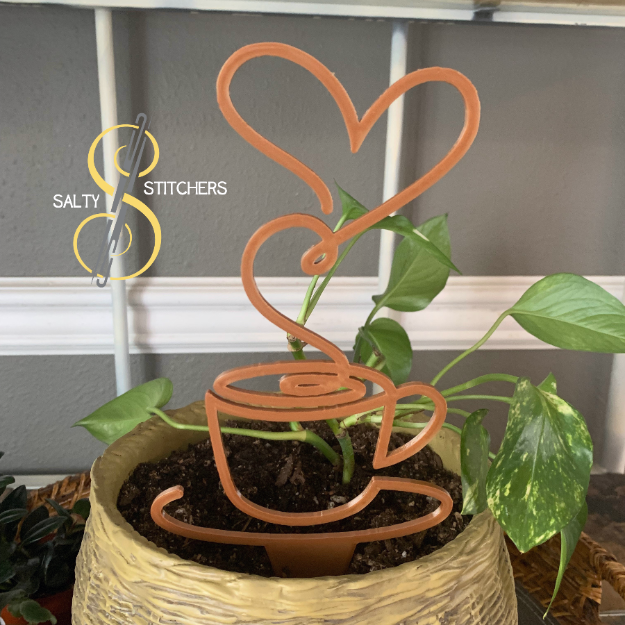 Brown Coffee Cup Heart Plant Pal 3d Printed Indoor Trellis | More Heart Studio