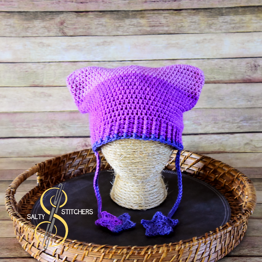 Ombre Purple Crochet Star Cat Ears Beanie - Gift Idea for Teens | Salty Stitchers