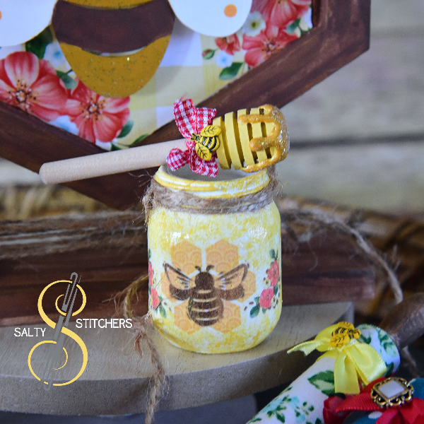 Vintage Floral Inspired Honey Bee Tier Tray Mini Honey Pot and Dipper