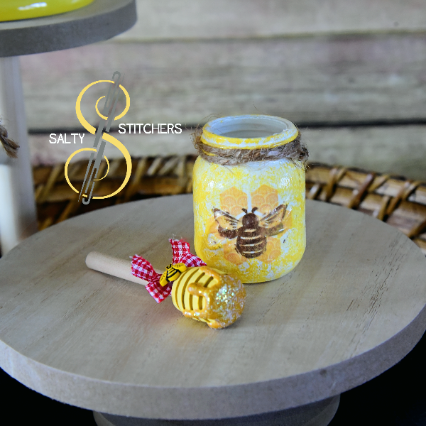Vintage Floral Inspired Honey Bee Tier Tray Mini Honey Pot and Dipper