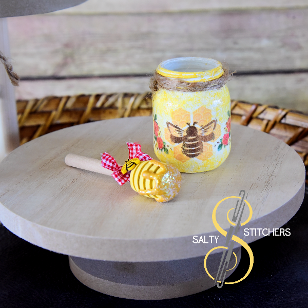 Vintage Floral Inspired Honey Bee Tier Tray Mini Honey Pot and Dipper