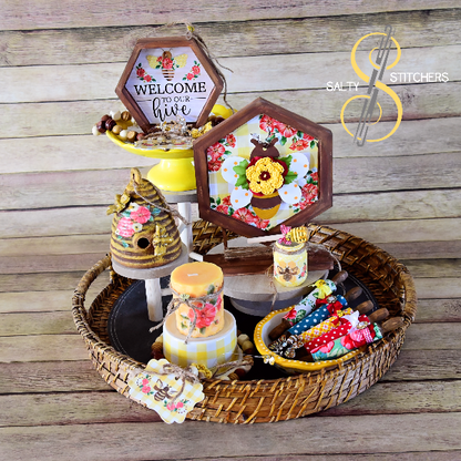 Vintage Floral Inspired Honey Bee Tier Tray Mini Rolling Pin 5 Set | Jacobs Custom Living