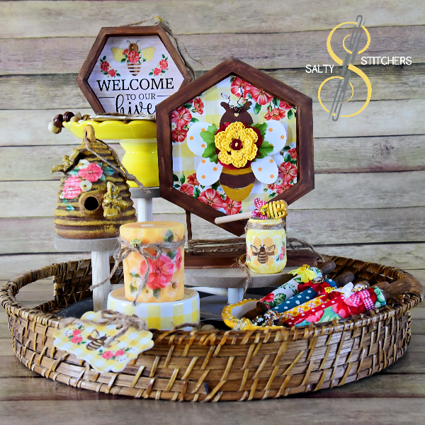 Vintage Floral Inspired Honey Bee Tier Tray Mini Rolling Pin 5 Set