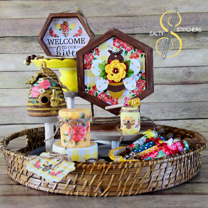 Vintage Floral Inspired Honey Bee Tier Tray Mini Rolling Pin 5 Set