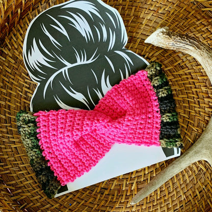 Hunters Pink & Camo Crochet Ear Warmer made by the Salty Stitchers.