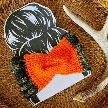 Hunters Orange & Camo Crochet Ear Warmer