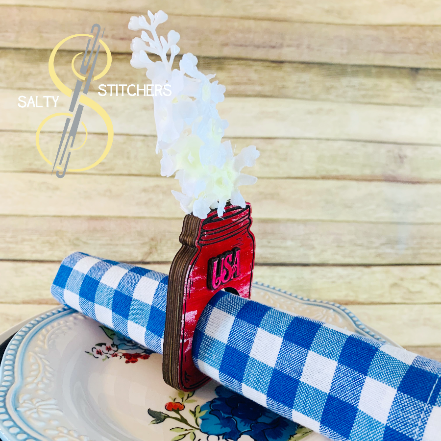 Custom Wood Rustic Country Farmhouse USA Mason Jar Napkin Ring