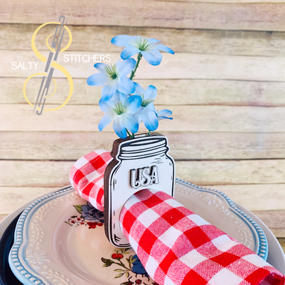 Custom Wood Rustic Country Farmhouse USA Mason Jar Napkin Ring