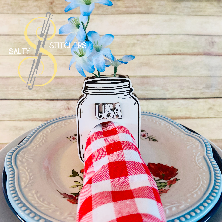 Custom Wood Rustic Country Farmhouse USA Mason Jar Napkin Ring