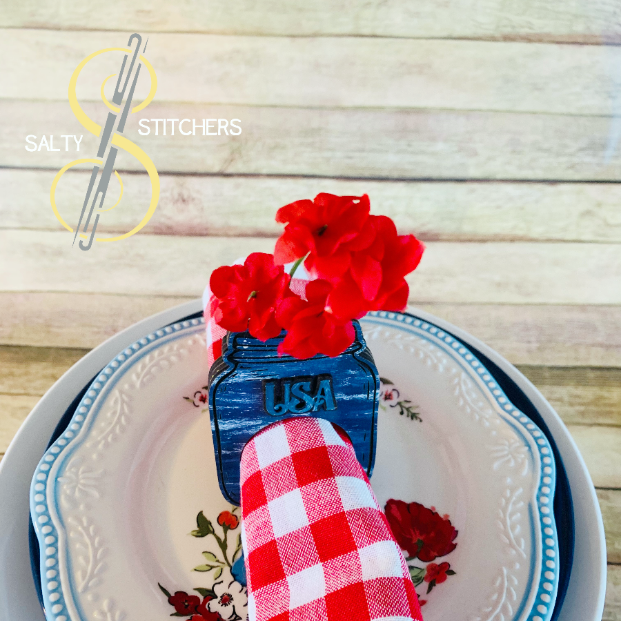 Custom Wood Rustic Country Farmhouse USA Mason Jar Napkin Ring