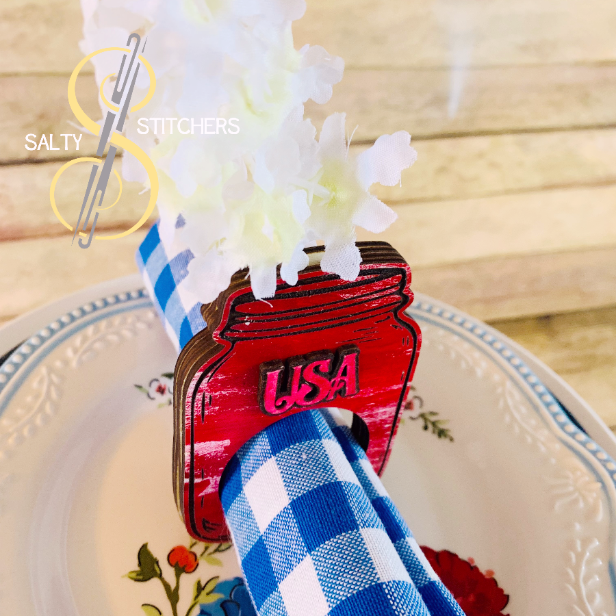 Custom Wood Rustic Country Farmhouse USA Mason Jar Napkin Ring