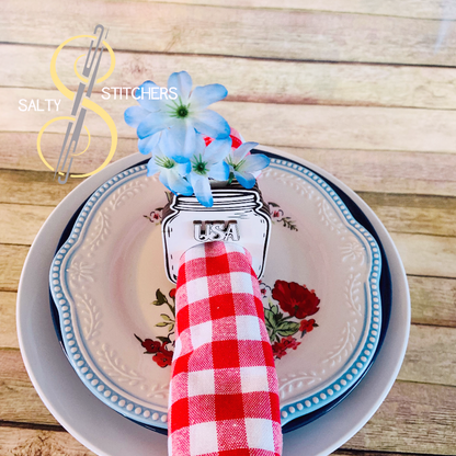 Custom Wood Rustic Country Farmhouse USA Mason Jar Napkin Ring