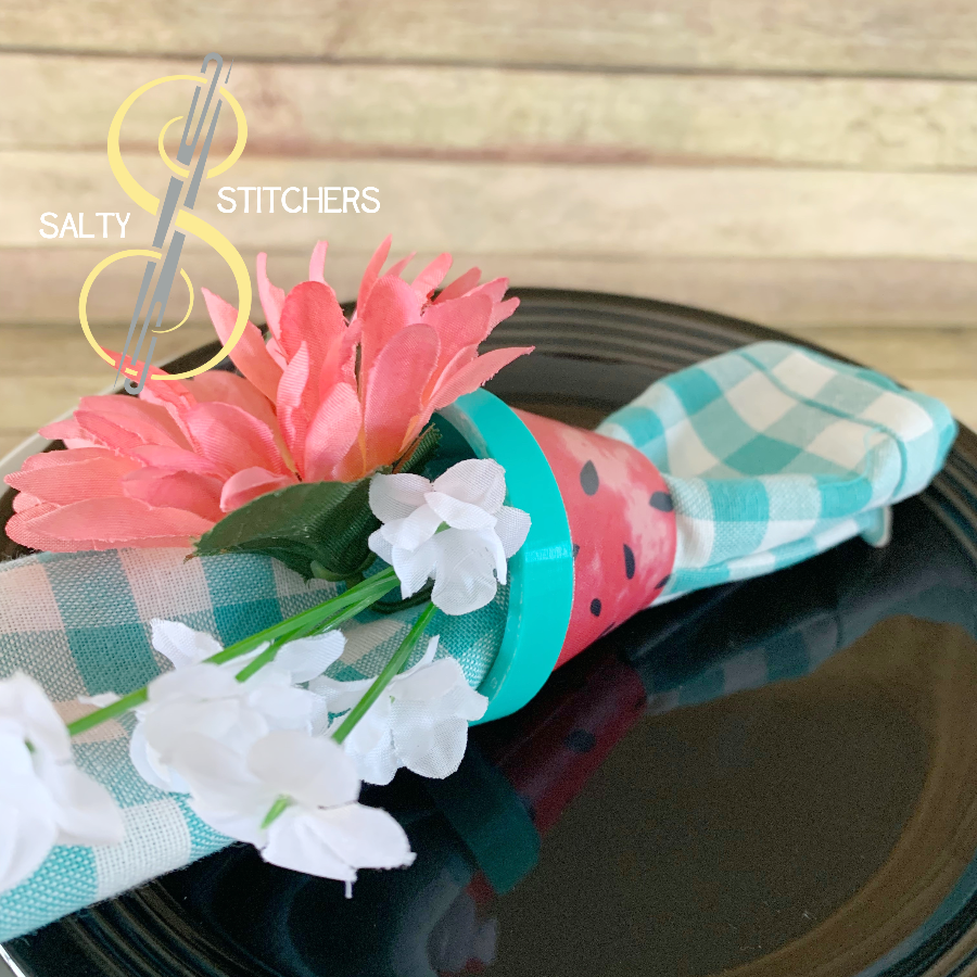 3D Printed Faux Terra Cotta Pot Watermelon Napkin Ring | Salty Stitchers at More Heart Studio