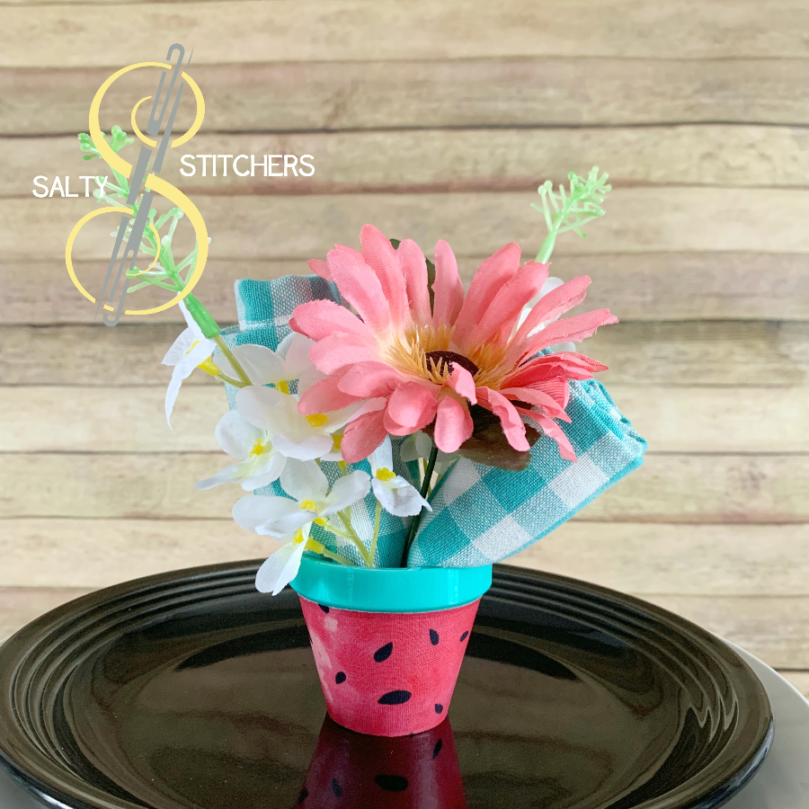 3D Printed Faux Terra Cotta Pot Watermelon Napkin Ring | Salty Stitchers at More Heart Studio