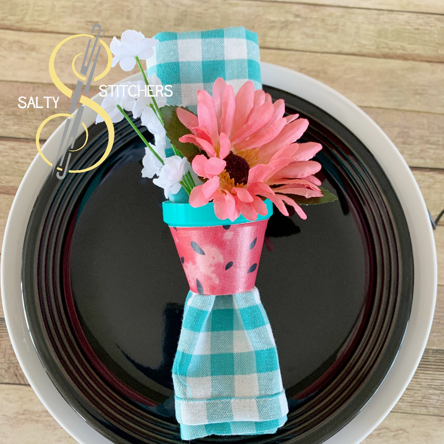 3D Printed Faux Terra Cotta Pot Watermelon Napkin Ring | Salty Stitchers at More Heart Studio