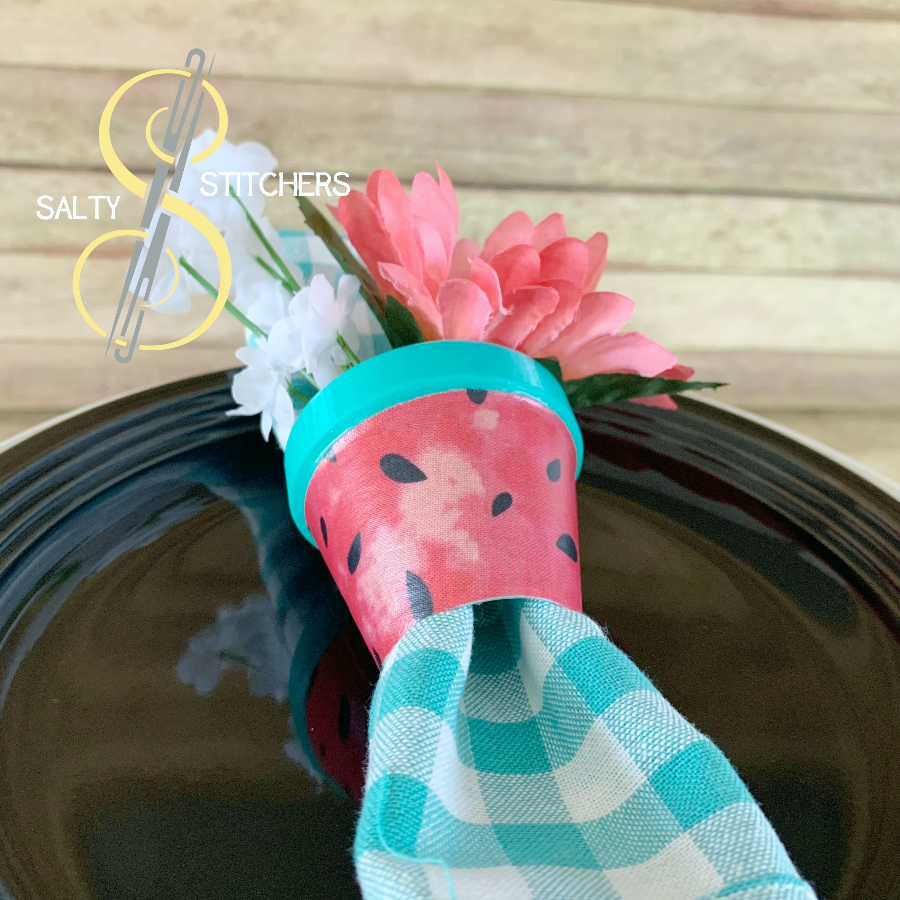 3D Printed Faux Terra Cotta Pot Watermelon Napkin Ring | Salty Stitchers at More Heart Studio