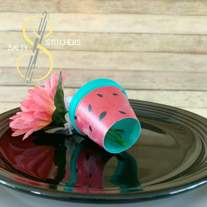 3D Printed Faux Terra Cotta Pot Watermelon Napkin Ring | Salty Stitchers at More Heart Studio