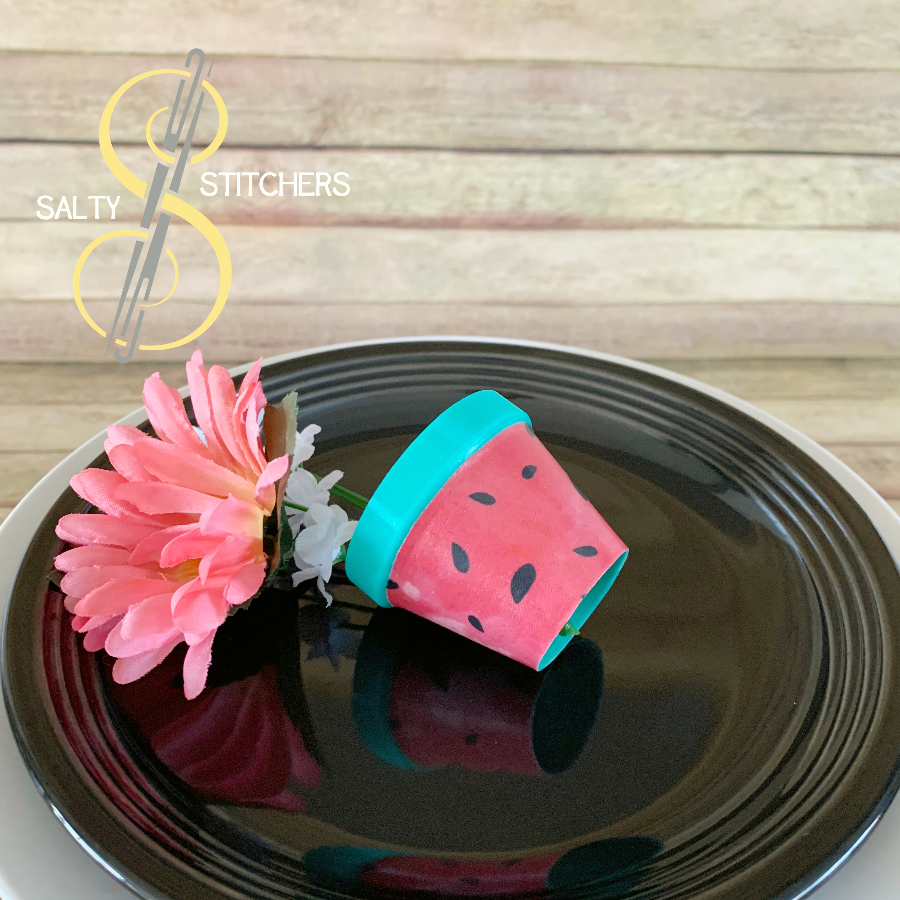 3D Printed Faux Terra Cotta Pot Watermelon Napkin Ring | Salty Stitchers at More Heart Studio